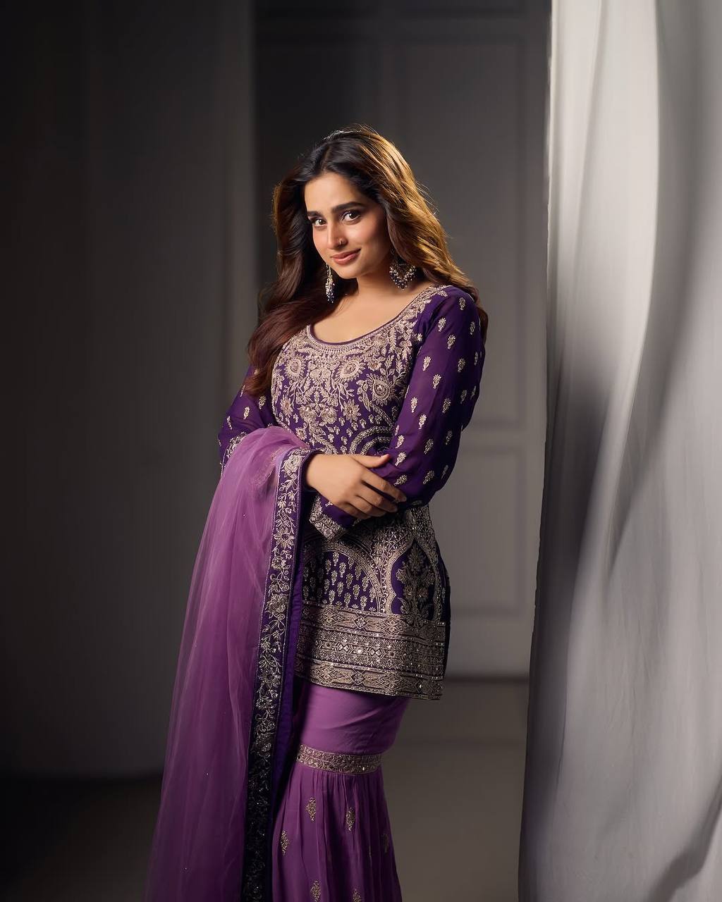 Festive Special Ready to Wear 3 pc Georgette Kurta Sharara Set with Sequins Embroidery