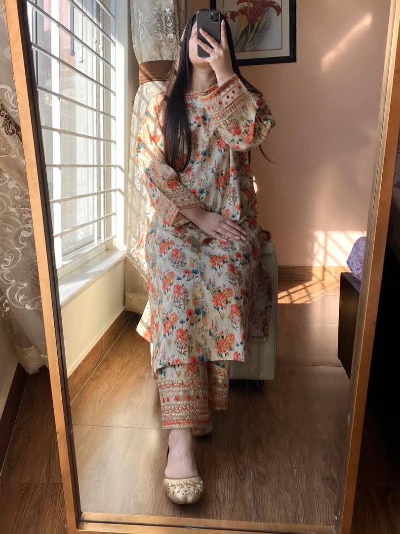 Pure Natural Roman Silk with Digital Print 2 pcs Co-ord set