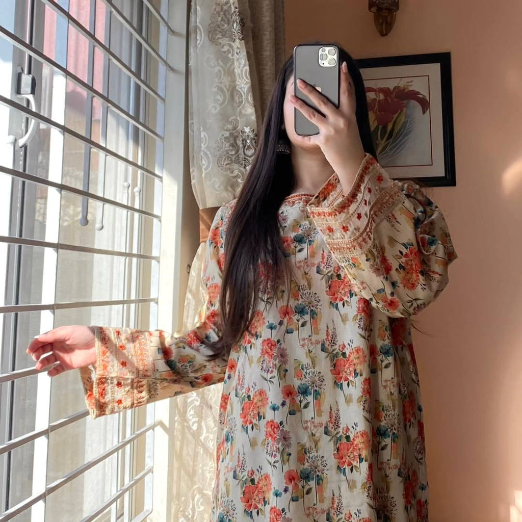 Pure Natural Roman Silk with Digital Print 2 pcs Co-ord set