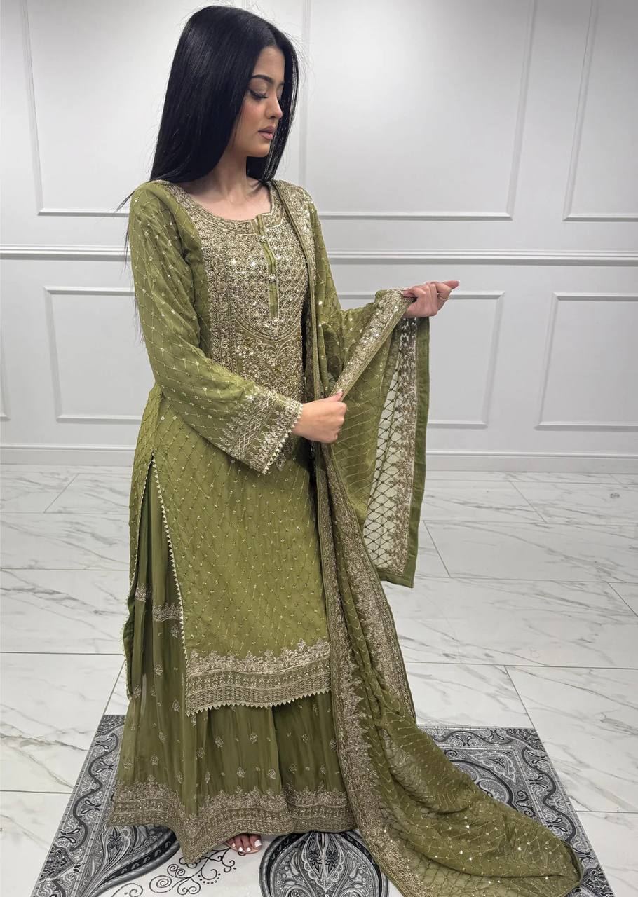 Faux Georgette sharara set, Thread work sharara suit, Sequin work sharara set, Georgette sharara with dupatta, Sharara set for festive wear, Indian party wear sharara suit, Fully stitched sharara set, Ethnic sharara suit for women, Designer sharara with lace dupatta, Sharara kurta dupatta set, Faux Georgette festive outfit, Wedding wear sharara suit, Rakhi sharara suit set, Raksha Bandhan outfit for women, Embroidered sharara set, Ready to wear sharara suit, Thread embroidery and sequin sharara, Indian ethn