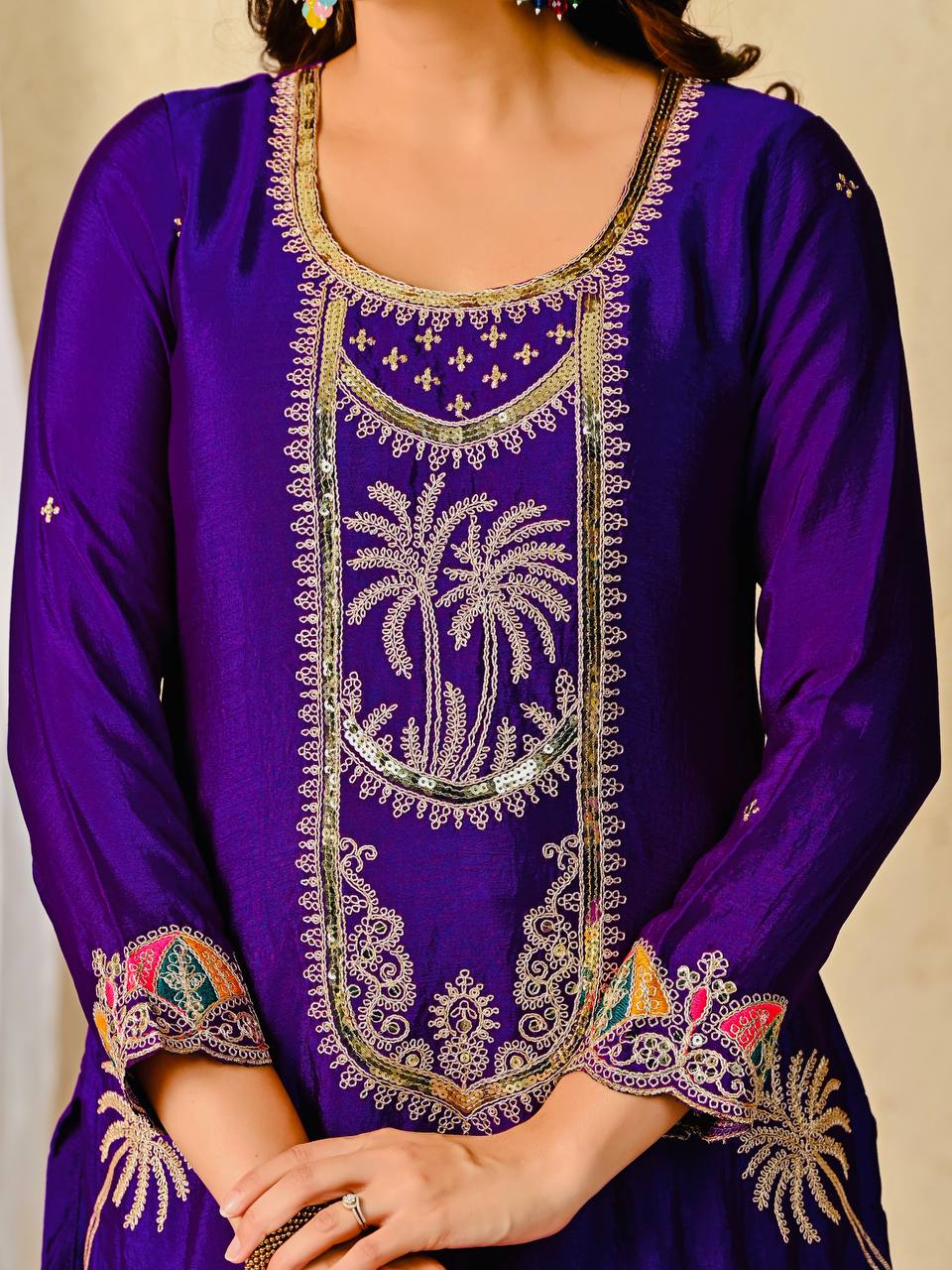 Chinon Silk Purple Salwar Kameez Suit With Sequin Embroidery Work