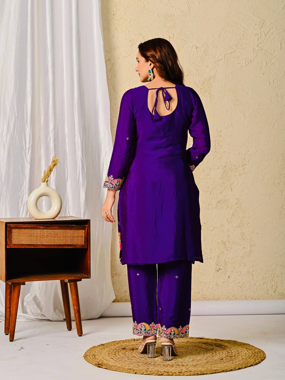 Chinon Silk Purple Salwar Kameez Suit With Sequin Embroidery Work