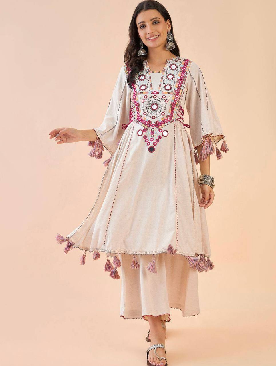 Pure Khadi Cotton Sequence work Indian Anarkali Gown co-ord Set – Party Wear  (Ready-Made)