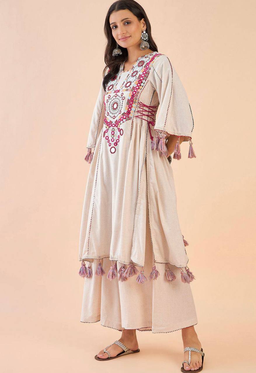 Pure Khadi Cotton Sequence work Indian Anarkali Gown co-ord Set – Party Wear  (Ready-Made)