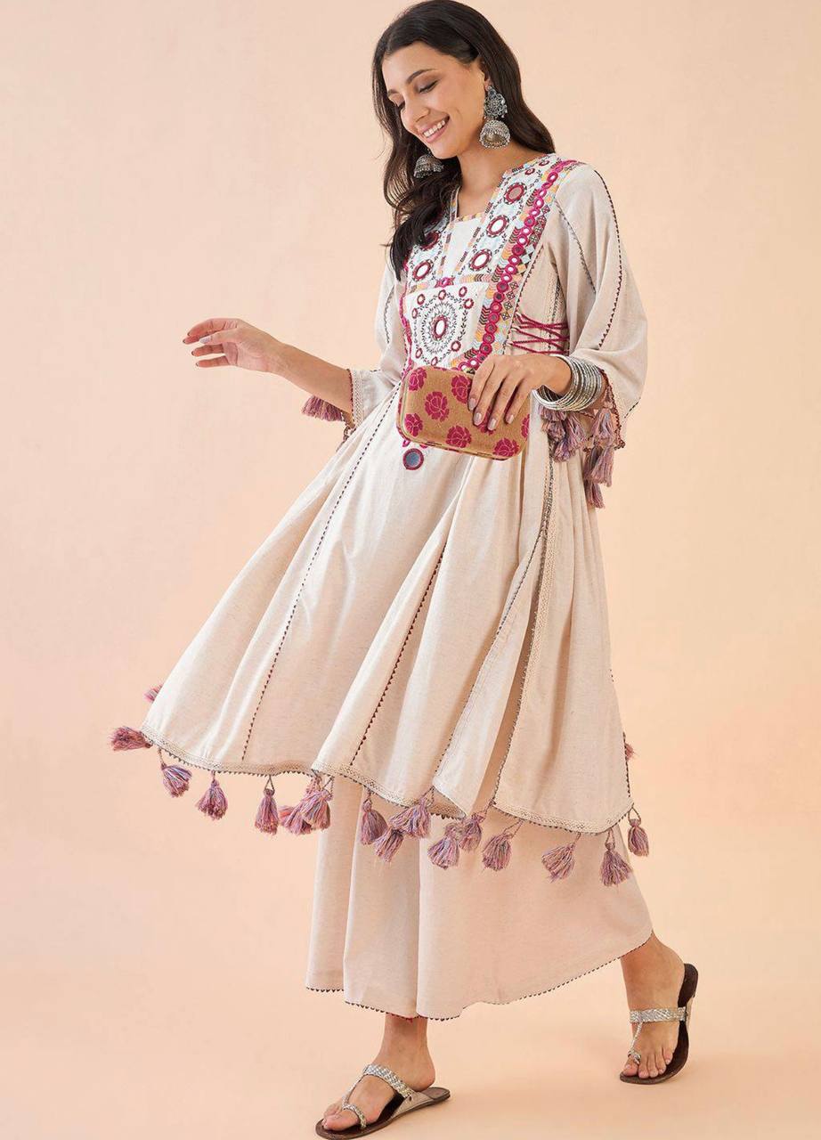 Pure Khadi Cotton Sequence work Indian Anarkali Gown co-ord Set – Party Wear  (Ready-Made)