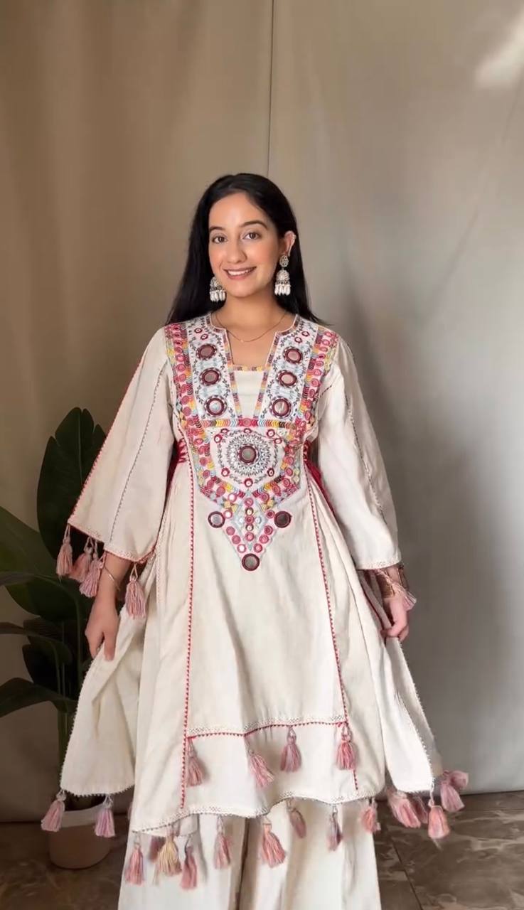 Pure Khadi Cotton Sequence work Indian Anarkali Gown co-ord Set – Party Wear  (Ready-Made)