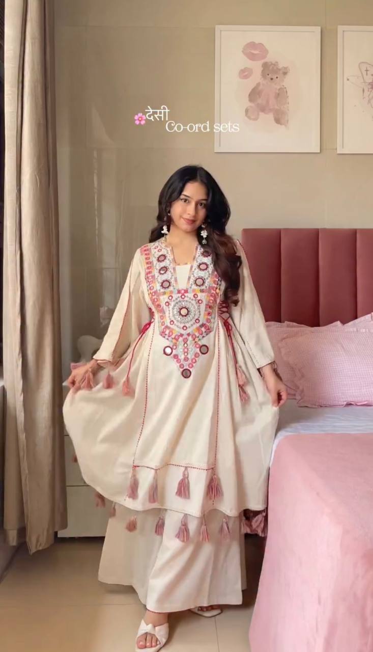 Pure Khadi Cotton Sequence work Indian Anarkali Gown co-ord Set – Party Wear  (Ready-Made)