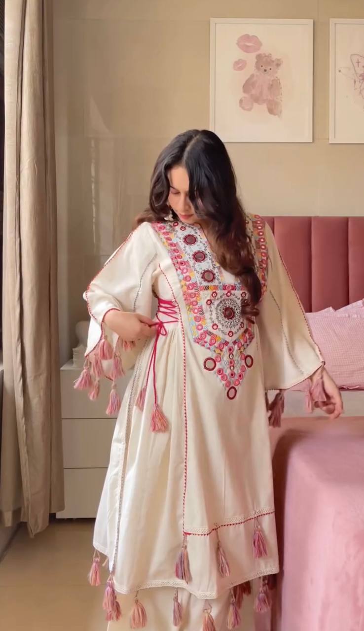 Pure Khadi Cotton Sequence work Indian Anarkali Gown co-ord Set – Party Wear  (Ready-Made)