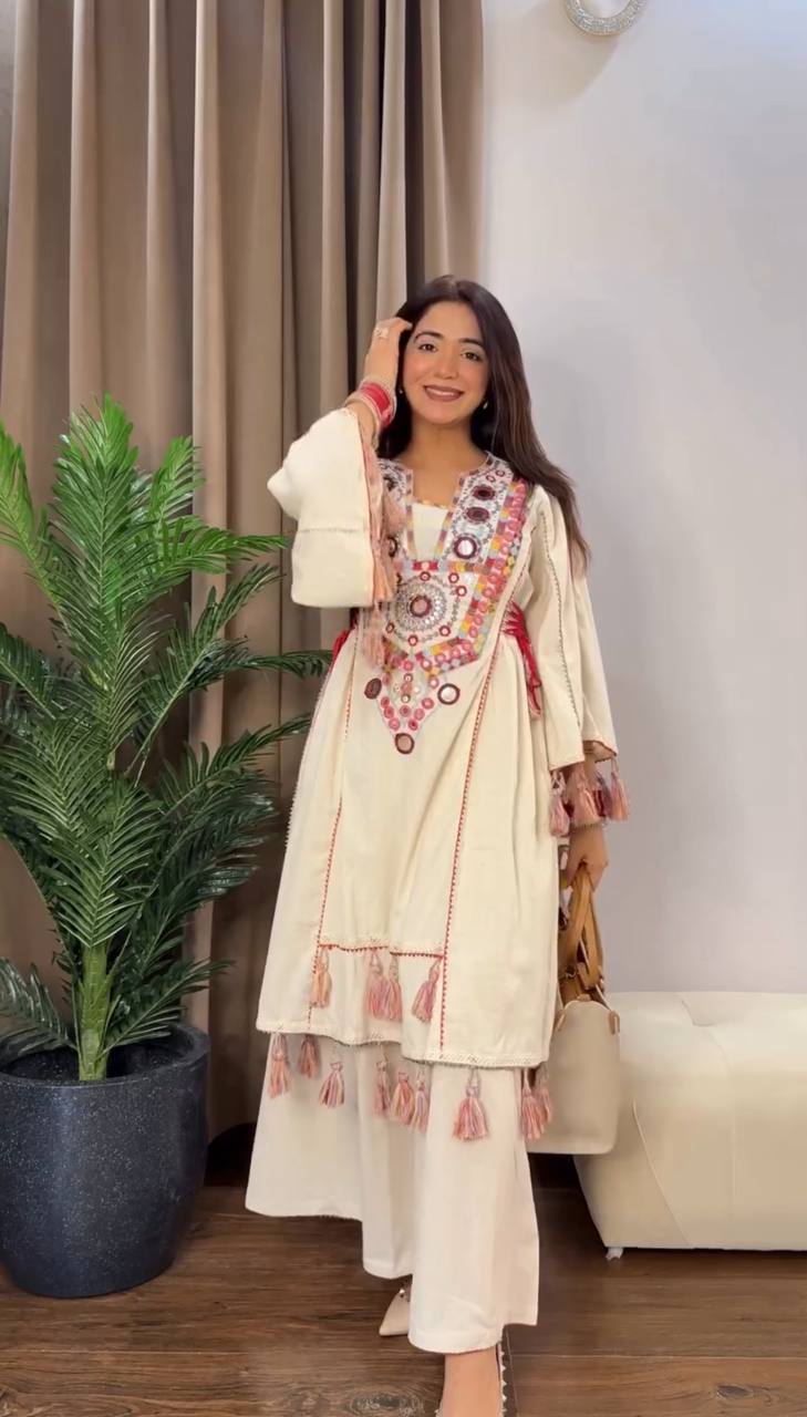 Pure Khadi Cotton Sequence work Indian Anarkali Gown co-ord Set – Party Wear  (Ready-Made)