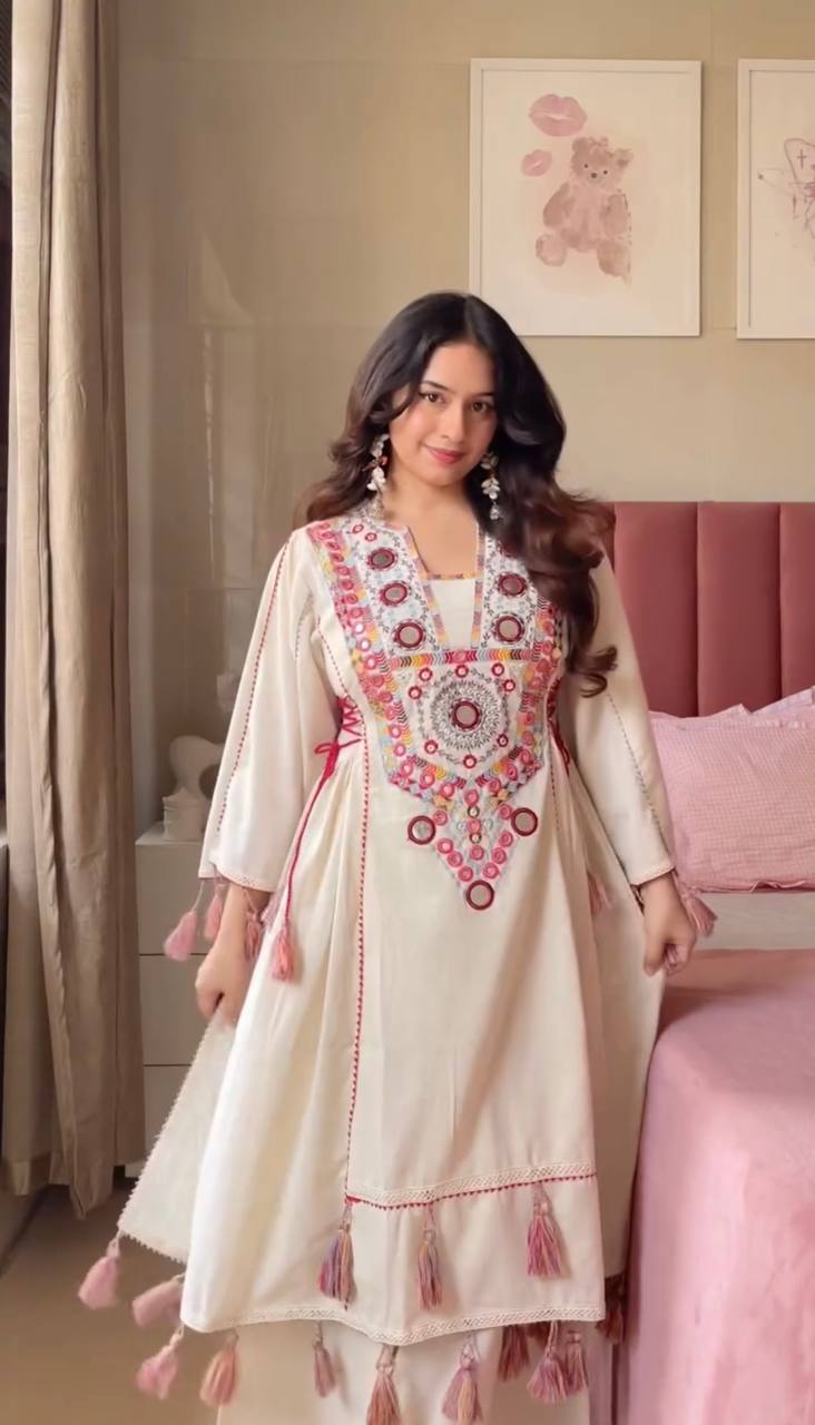 Pure Khadi Cotton Sequence work Indian Anarkali Gown co-ord Set – Party Wear  (Ready-Made)