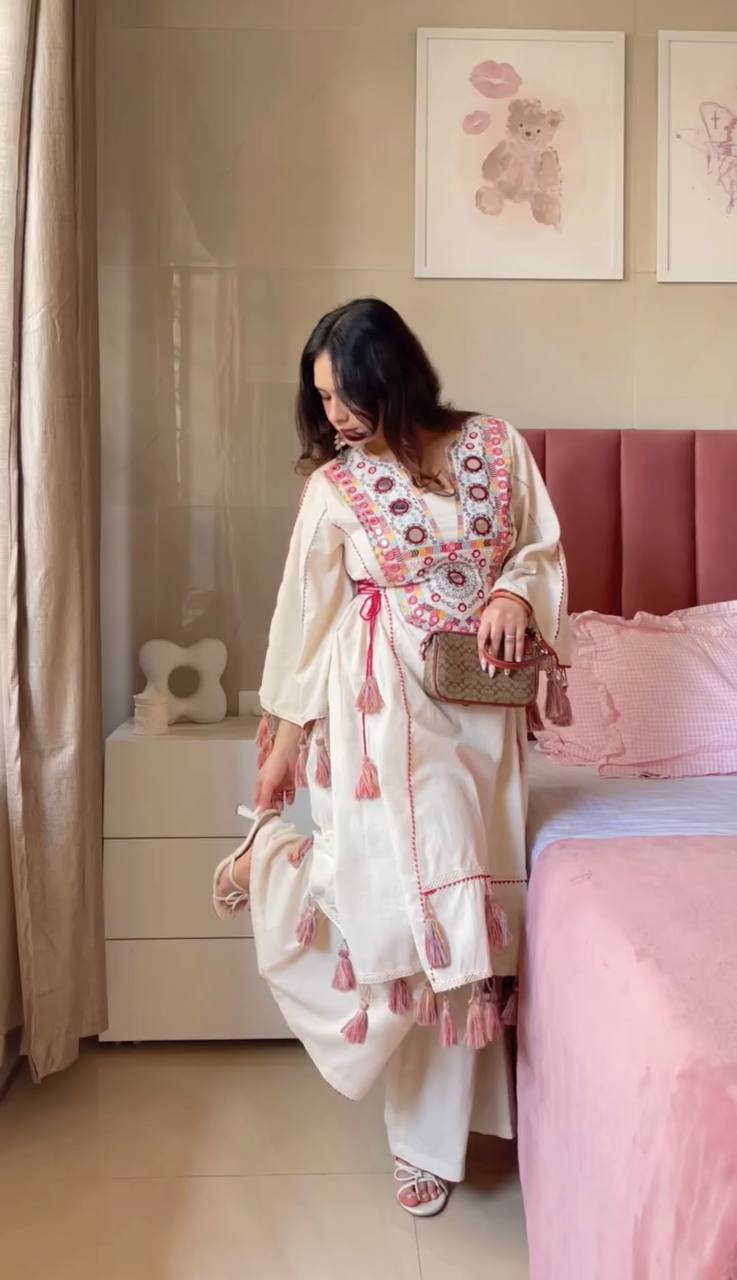 Pure Khadi Cotton Sequence work Indian Anarkali Gown co-ord Set – Party Wear  (Ready-Made)