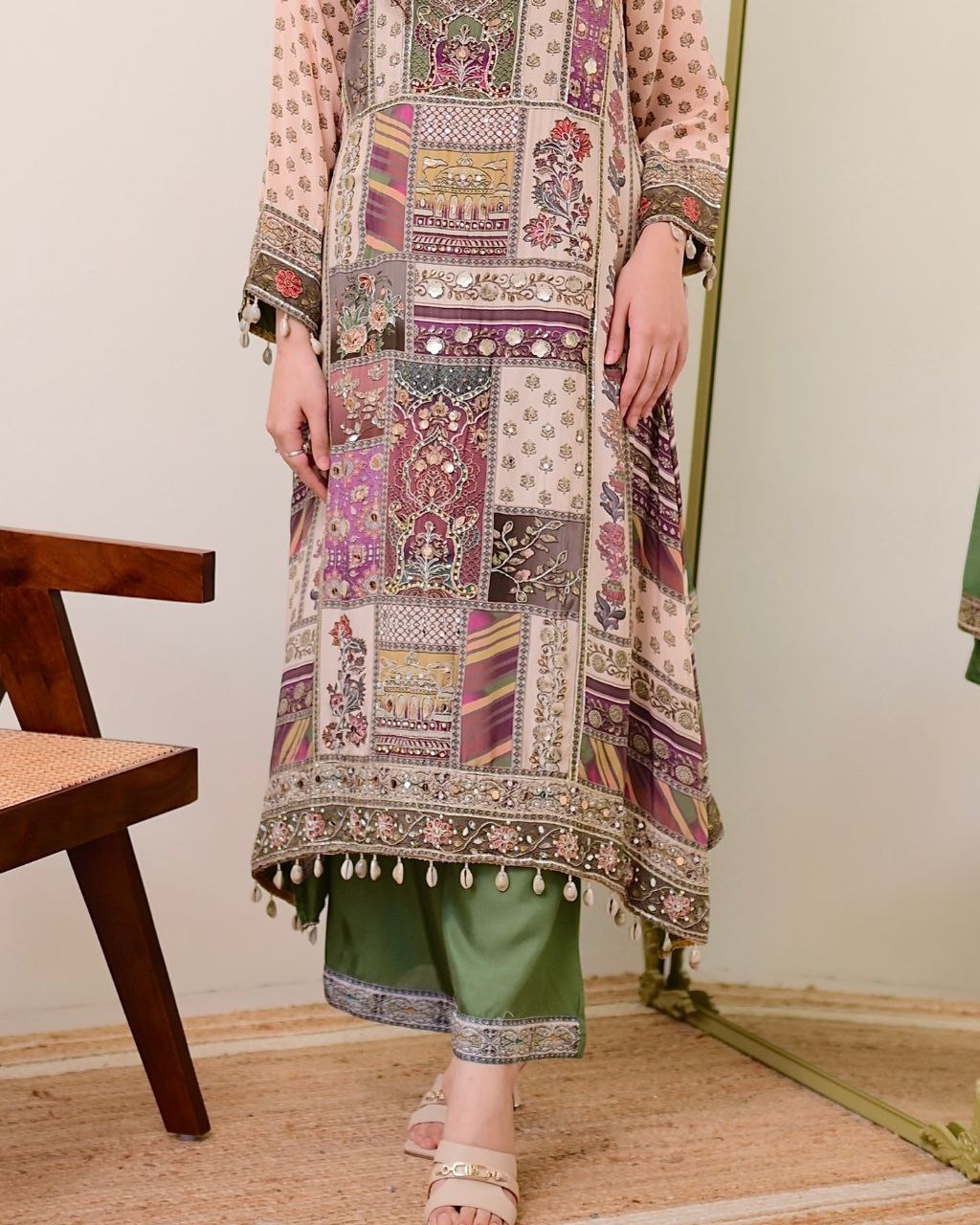 Chinon Silk Kurta Sharara Set with Sequins Embroidery Work for Women