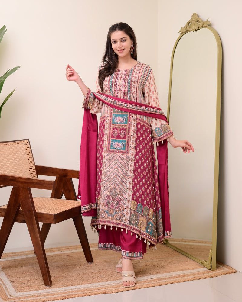 Chinon Silk Kurta Sharara Set with Sequins Embroidery Work for Women