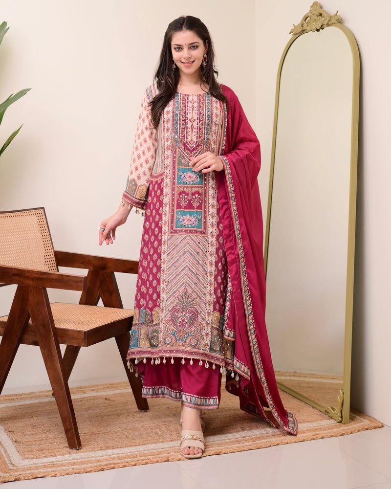 Chinon Silk Kurta Sharara Set with Sequins Embroidery Work for Women