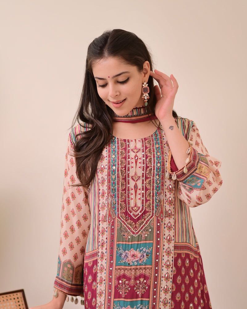 Chinon Silk Kurta Sharara Set with Sequins Embroidery Work for Women