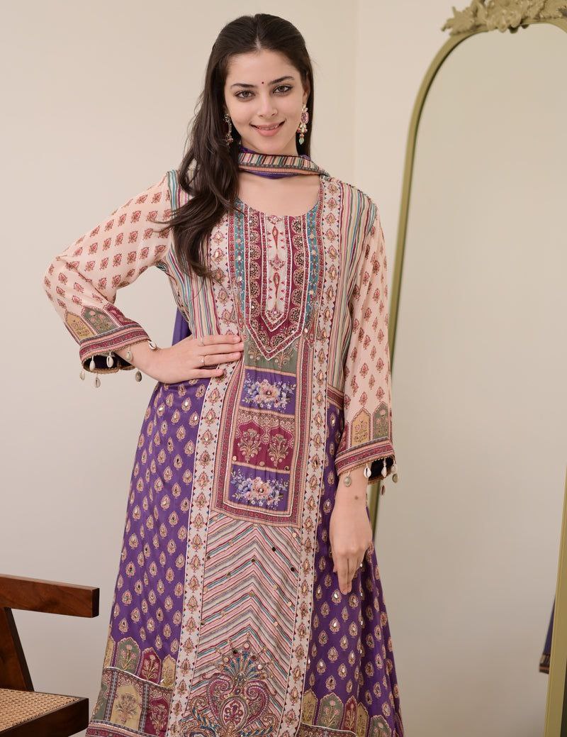Chinon Silk Kurta Sharara Set with Sequins Embroidery Work for Women