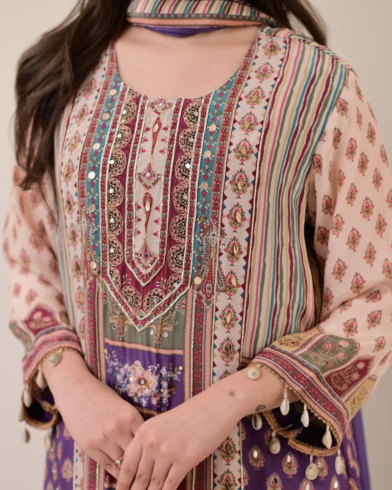 Chinon Silk Kurta Sharara Set with Sequins Embroidery Work for Women