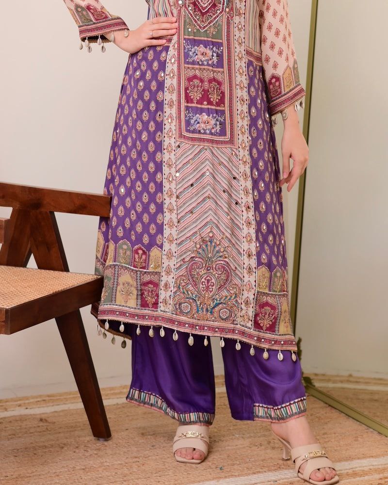 Chinon Silk Kurta Sharara Set with Sequins Embroidery Work for Women