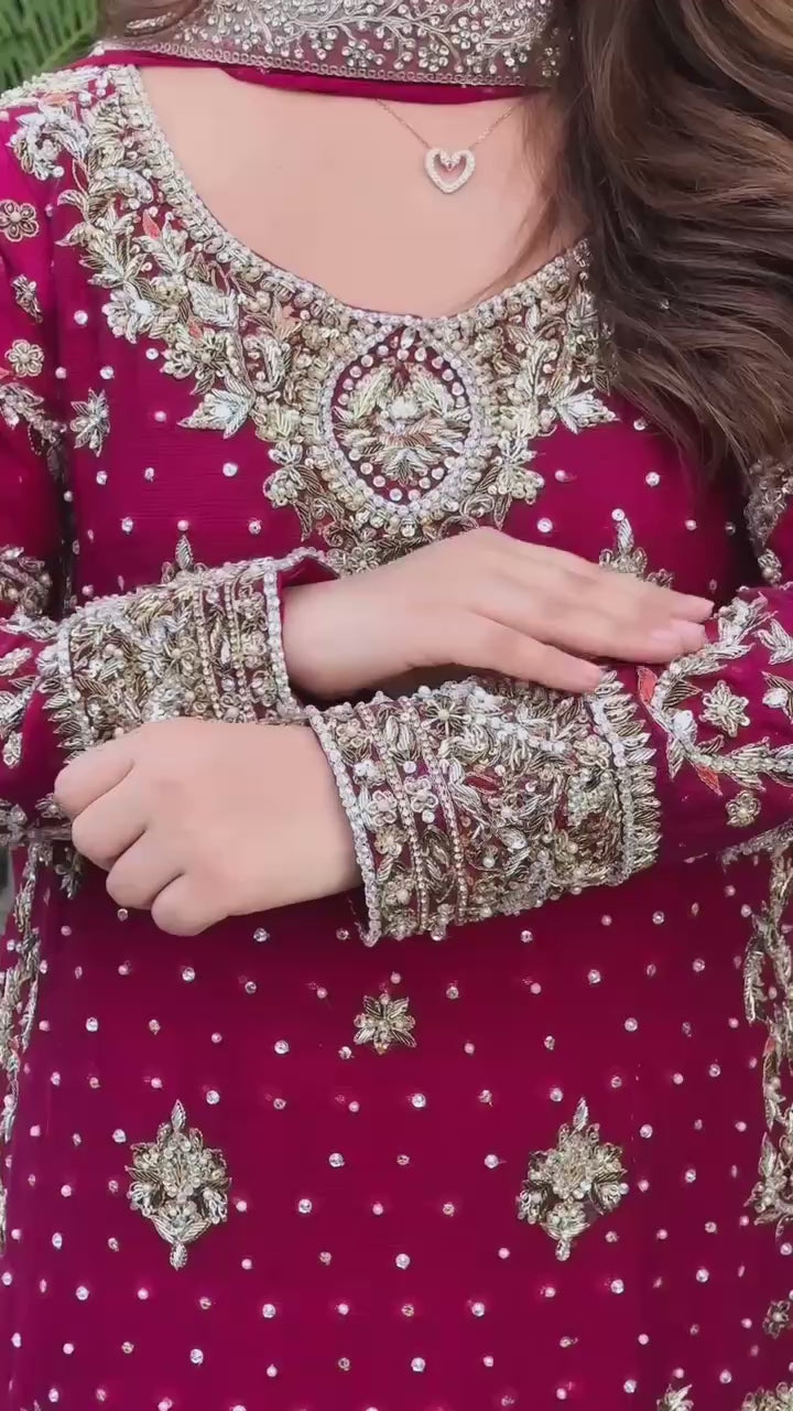 Red Moti Work With Detailing Sharara Set