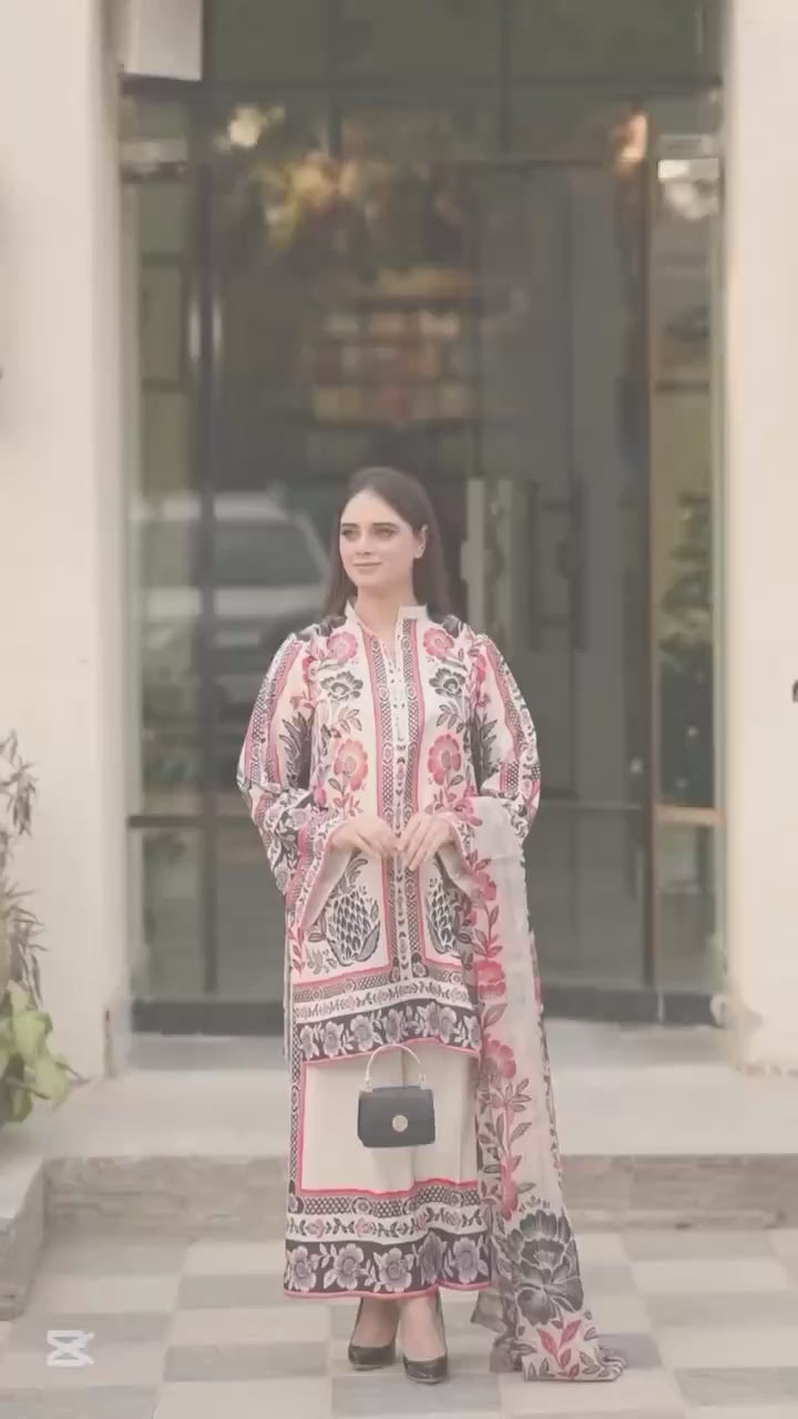 Beige & Bronze Digital Printed Designer Farsi  Suit WIth Chiffon Duppatta Suit set